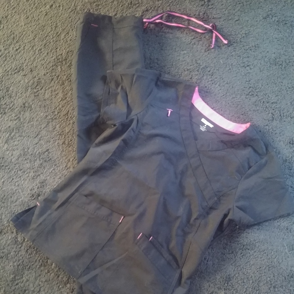 Black scrub set, top and bottoms